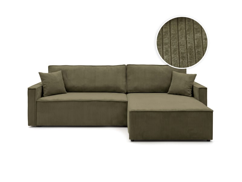  Farah - canapé d'angle max réversible et convertible 5 places accoudoirs slim en velours côtelé  - Conforama A