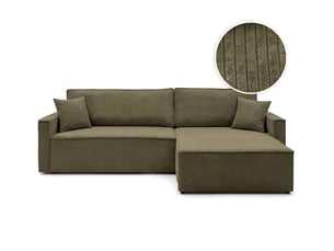 Canapé d'angle réversible convertible LOUNGITUDE FARAH 5 places Velours côtelé Vert