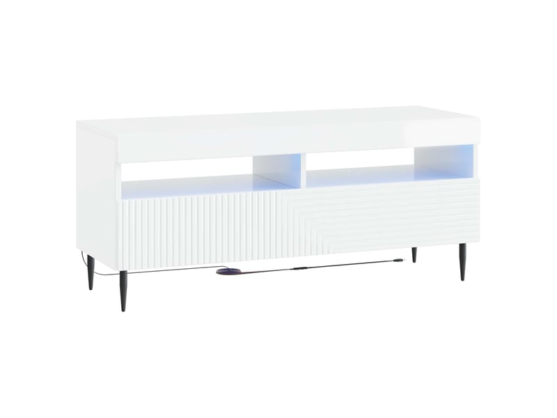 Ensemble de 3 meubles tv led blanc brillant bois d'ingénierie shl26462 - Conforama E