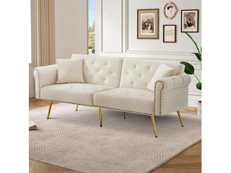  Canapé convertible modenvie 2 places en velours beige 173 x 75 x 70 cm dossier réglable  - Conforama D