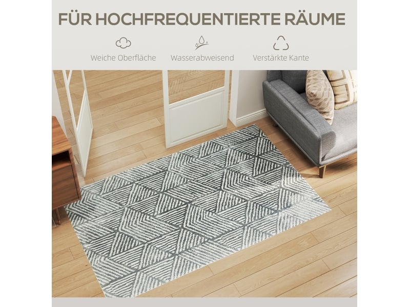 Tapis de salon moderne 170 x 120 cm – gris foncé – lavable en machine, motif géométrique et doux au toucher  - Conforama D