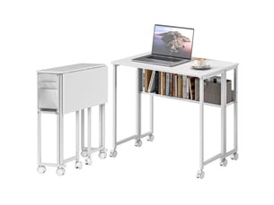 Bureau pliable, transformable en table d'appoint, étagère ouverte, blanc