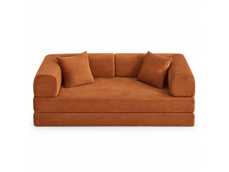  Canapé droit convertible en mousse terracotta, 2 matelas de 17 cm, structure métallique IKSETERA TRADING LTD - Conforama A