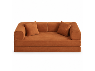 Canapé droit convertible en mousse terracotta, 2 matelas de 17 cm, structure métallique