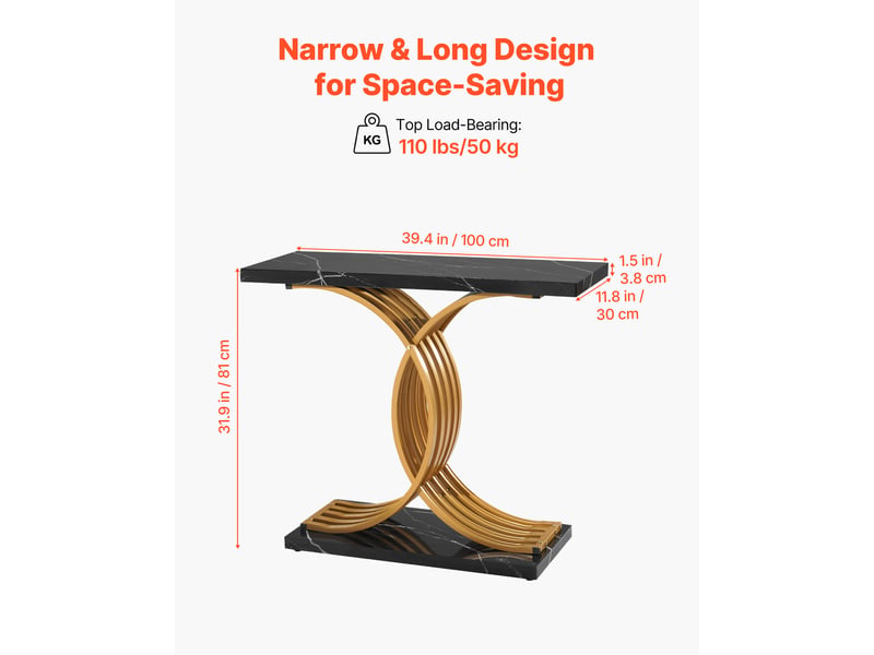  Vevor console d’entree 100 cm long, table console moderne, table deappoint rectangulaire en bois avec pieds en metal, etroite et longue, meuble de rangement pour couloir chambre salon vestibule  - Conforama C