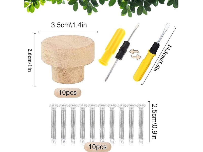 Pack de 10 boutons de porte en bois ronds, poignées pour tiroirs, commodes et meubles avec vis - Conforama B