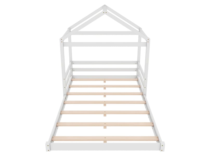  Lit cabane enfant 140x200 -  style minimaliste - lit enfant - bois de pin massif blanc, forme maison, sommier inclus - blanc  - Conforama A