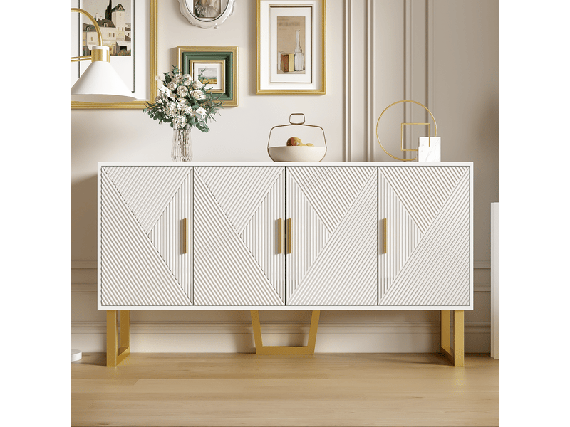Buffet 4 portes à étagères réglables avec fermeture douce pour salle à manger 150×40×82 cm blanc - Conforama B