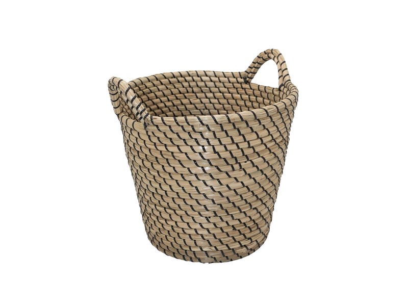  Panier de rangement rond jonc de mer naturel et noir 33 x 33 x 27 cm 62874 - Conforama A