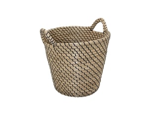 Panier de rangement rond jonc de mer naturel et noir 33 x 33 x 27 cm