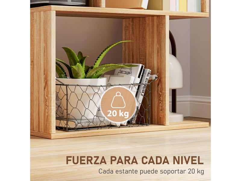  Étagère en forme de s à 5 niveaux pour salon, chambre, bureau, 24 x 60 x 184,5 cm, naturelle  - Conforama E
