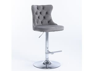 Tabouret de bar pivotant réglable avec dossier velours gris cravdom