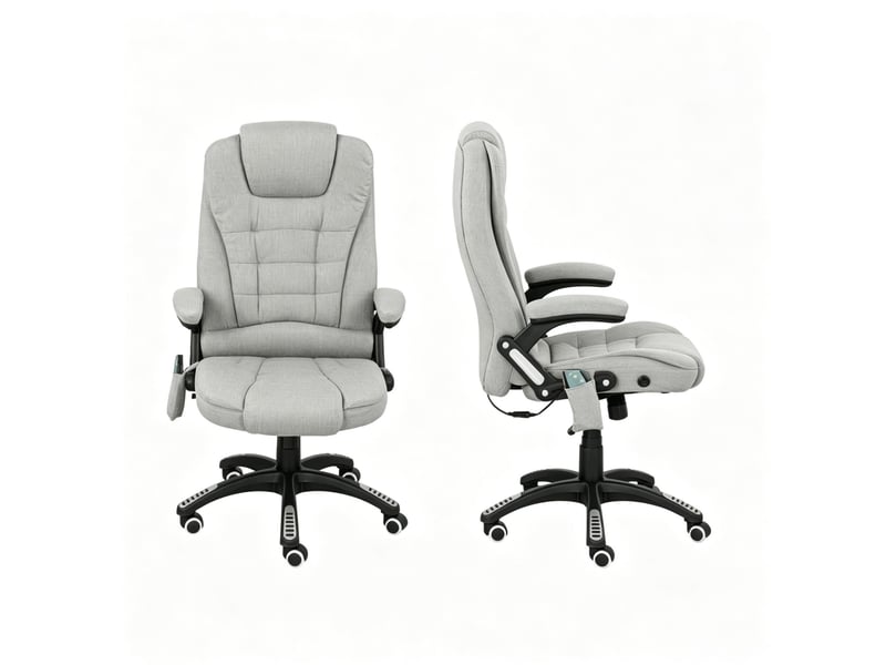  Chaise de bureau massante chauffante gris clair, dossier inclinable 120° et hauteur réglable, pour un confort quotidien  - Conforama A