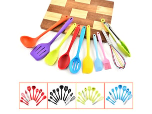 Ensemble d'ustensiles de cuisine en silicone bleu (10 pièces): spatulecuillère, résistant à la chaleur