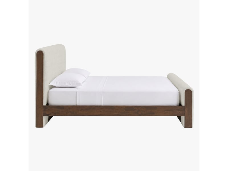  Lit double en tissu beige et bois foncé 140x190 cm  - Conforama E