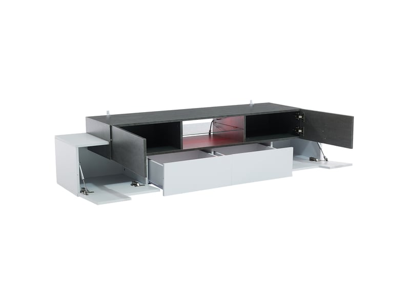  Meuble tv led 180 x 40 x 45 cm avec rangements, blanc et gris, pour tv jusqu'à 80 pouces  - Conforama A