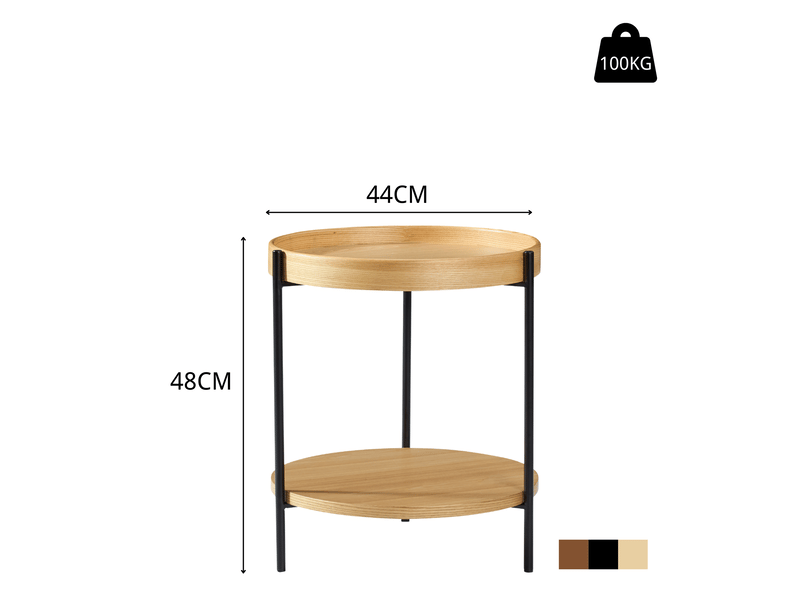  Table basse ronde à 2 plateaux, structure ouverte, style moderne, pour salon, en bois massif et mdf, naturel  - Conforama D