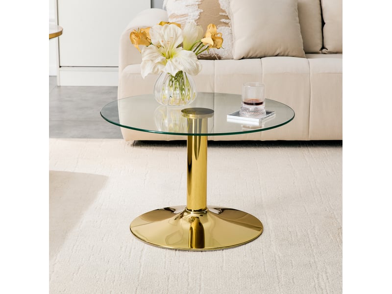  Table basse ronde 70 x 70 x 45 cm en verre trempé et métal avec plateau rond doré chicfurn  - Conforama B