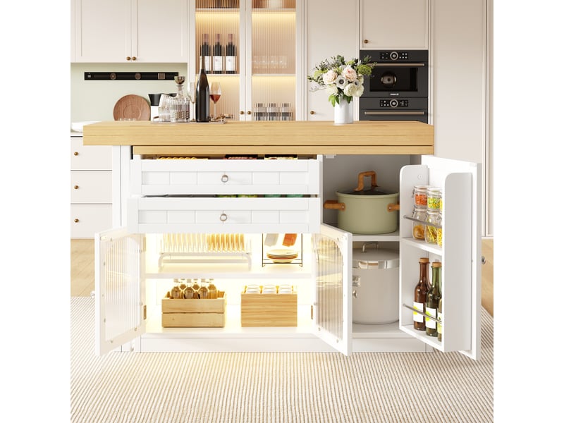 Ilot de cuisine 3 portes 2 tiroirs coloris blanc mdf - Conforama E