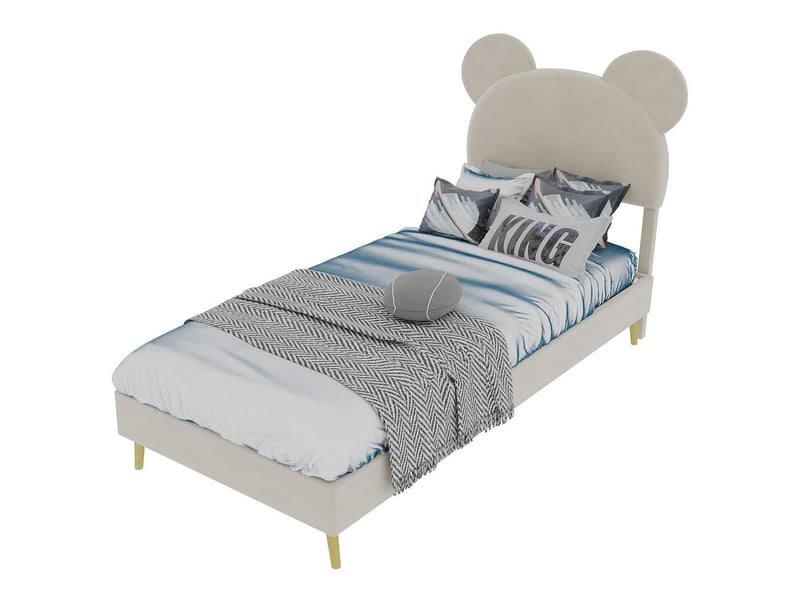  Lit rembourré minimaliste moderne 90x200 cm beige, tête cartoon moelleuse, base solide basse sans rangement ni vérin, sans matelas  - Conforama R
