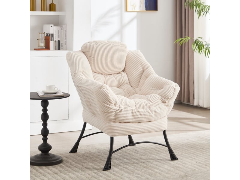  Fauteuil relax avec repose-pieds - 70x64x95cm - chaise lounge rembourrée avec poche latérale et pieds acier - blanc  - Conforama C