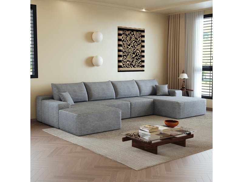  Canapé d'angle, canapé modulable, design moderne, 340 cm, pour salon, chambre, appartement, gris, livré monté, assise profonde  - Conforama E