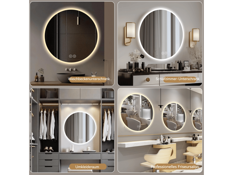  Miroir de salle de bains led rond 70 cm argenté, verre et métal, éclairage tactile réglable anti-buée  - Conforama E