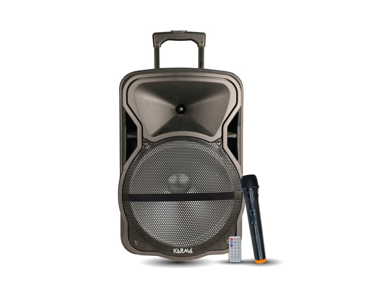 Enceinte amplifiée 600w pmpo karma deep-12 avec microphone sans fil vhf usb bluetooth tws, enregistrement, boomer led rvb - Conforama B