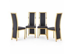 Lot de 4 chaises de salle à manger 109 cm, métal doré, chaise cuisine, dossier courbé, assise confort, moderne, pu noir