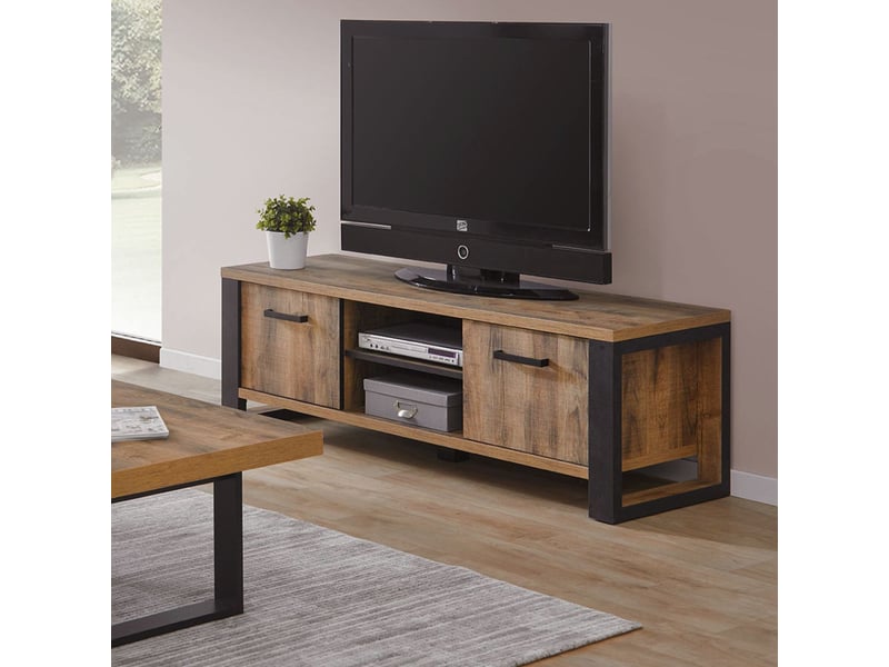  Meuble tv 2 portes aspect chêne artisan avec structure noir graphite - osam OSAM - Conforama B