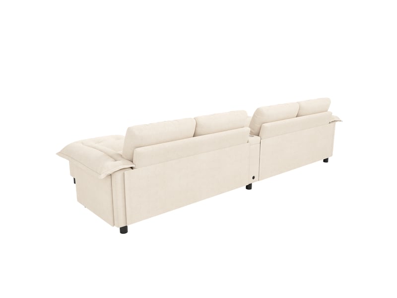 Canapé modulable 6 places en chenille beige, 312 cm, 2 poufs coffres et led IKSETERA TRADING LTD - Conforama W