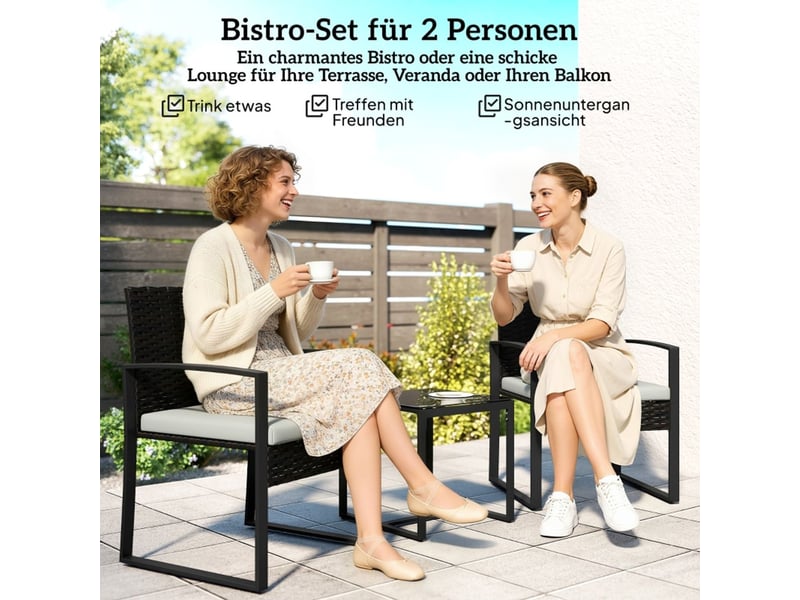  Salon de jardin 2 pièces ensemble de jardin en rotin 2 chaises de jardin table basse incluse coussins amovibles blanc crème  - Conforama C