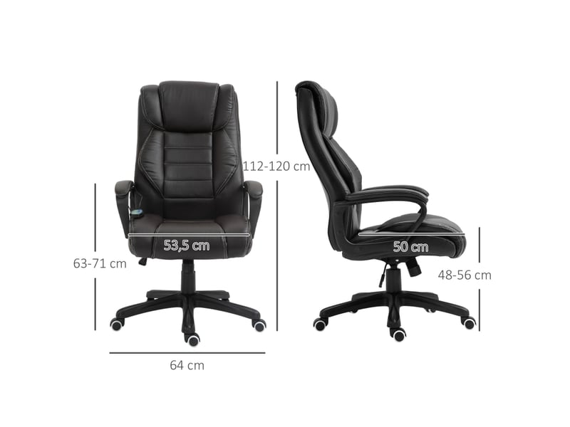  Chaise de bureau massante ergonomique 64 x 74 x 112-120 cm – marron – pivotante, inclinable  - Conforama C