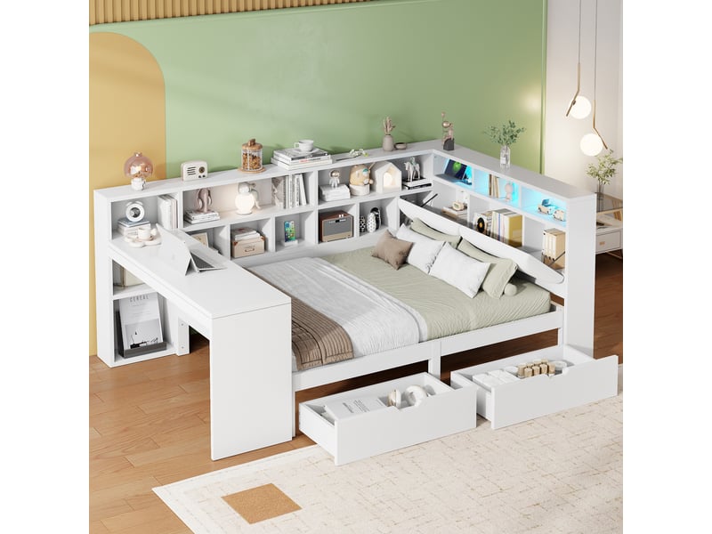  Lit avec rangement 140x200 cm coloris blanc led mdf lit enfant blanc - Conforama B