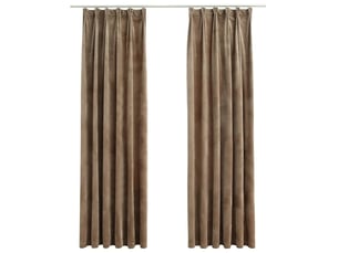 Lot de 2 rideaux occultants, rideaux black-out avec crochets velours beige 140x225 cm cf44893