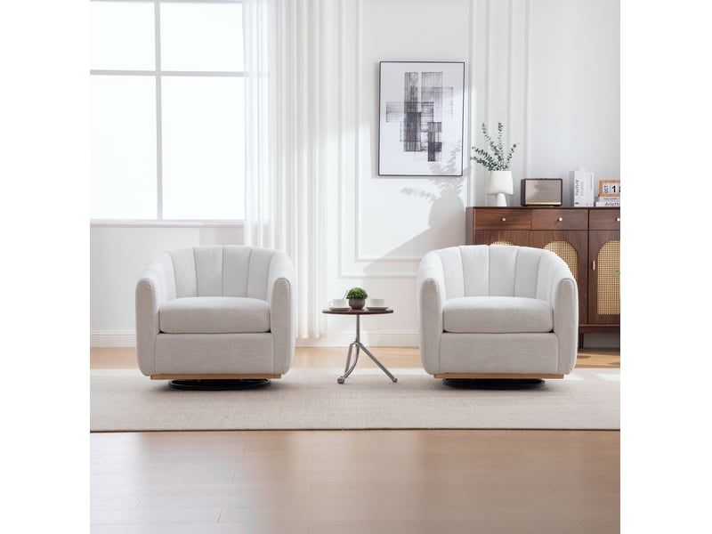  Fauteuil pivotant en chenille ivory avec base métallique, rotation à 360°  - Conforama C
