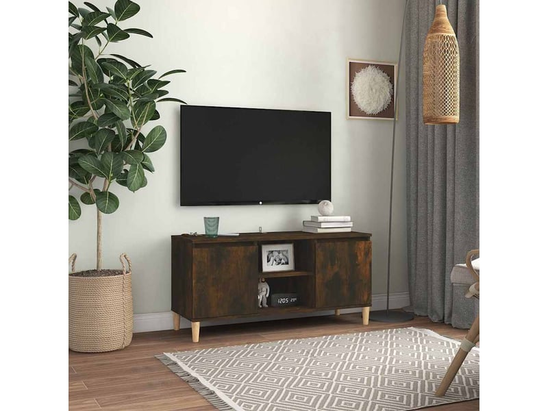  Meuble tv - banc tv - meuble de rangement avec pieds en bois solide chêne fumé 103,5x35x50 cm  - Conforama B