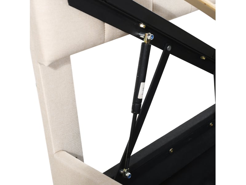  Lit adulte et enfant 90x200cm, lit simple, lit coffre, sommier et tête de lit réglable incluse, lin beige, sans matelas  - Conforama E