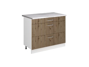 Vicco meuble cuisine, chêne artisanblanc, 100cm plan de travail marbre