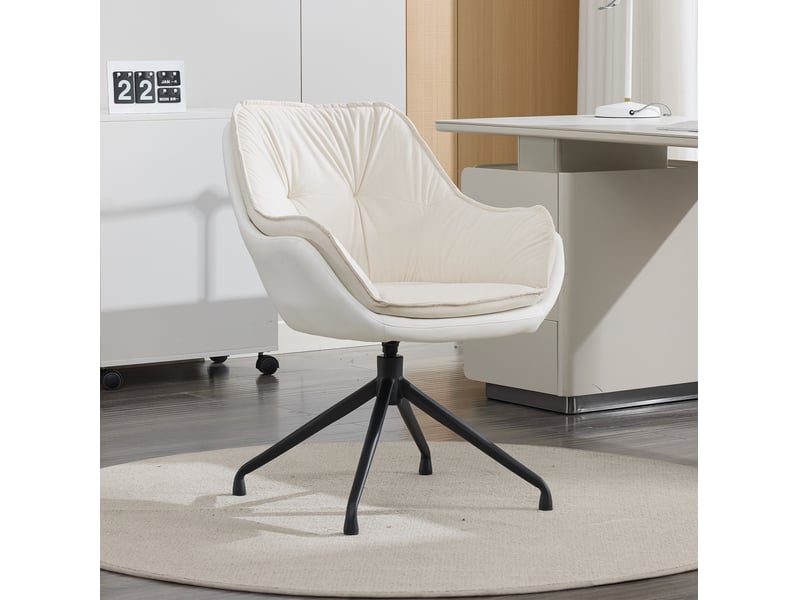 Chaise de bureau pivotante avec retour automatique, assise ergonomique et pieds métalliques en simili cuir beige - Conforama C
