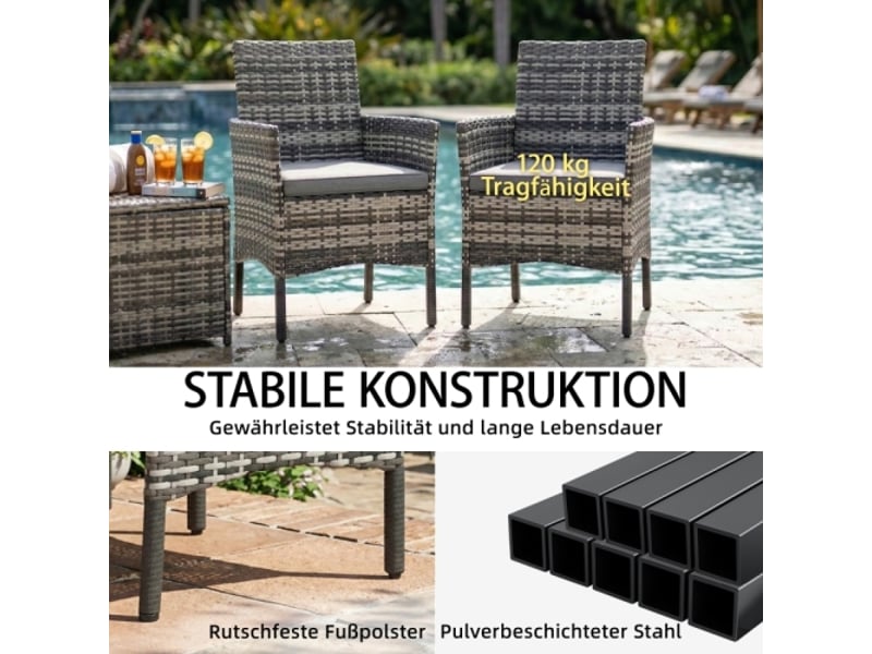  Lot de 2 fauteuils de jardin en polyrotin gris, coussins amovibles, cadre en acier  - Conforama E