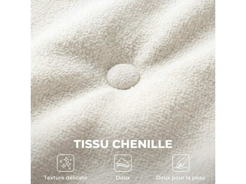  Canapé 3 places design arrondi effet capitonné tissu chenille crème  - Conforama D