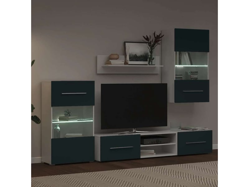  Lot de 5 meuble tv bas salon avec lumière led indigo mat bois d'ingénierie  - Conforama D