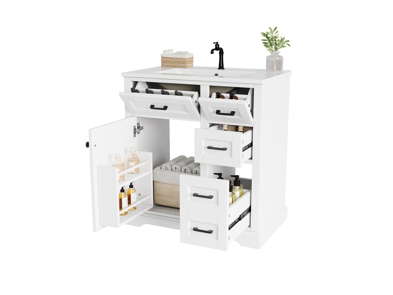 Meuble vasque blanc 76 cm avec lavabo céramique intégré Soft-Close - Conforama D