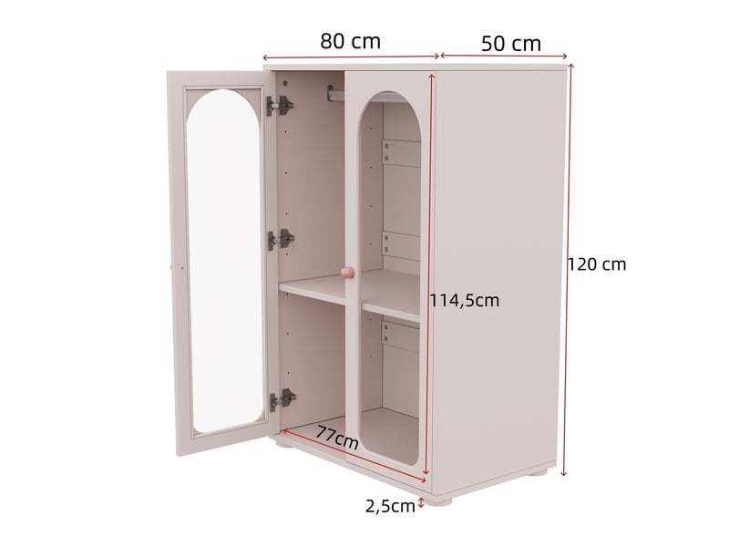  Armoire 2 portes avec barre de penderie et étagères réglables 160x50x120 cm baby rose cravdom  - Conforama E