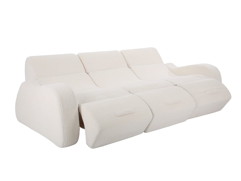  Canapé d'angle modulable convertible en lit 3 places sans montage avec structure compressée, en velours côtelé beige  - Conforama B
