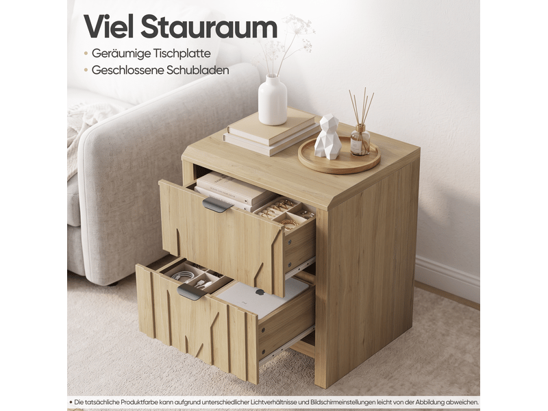  Table de chevet 48x40x55,5 cm à 2 tiroirs décor chêne clair  - Conforama E