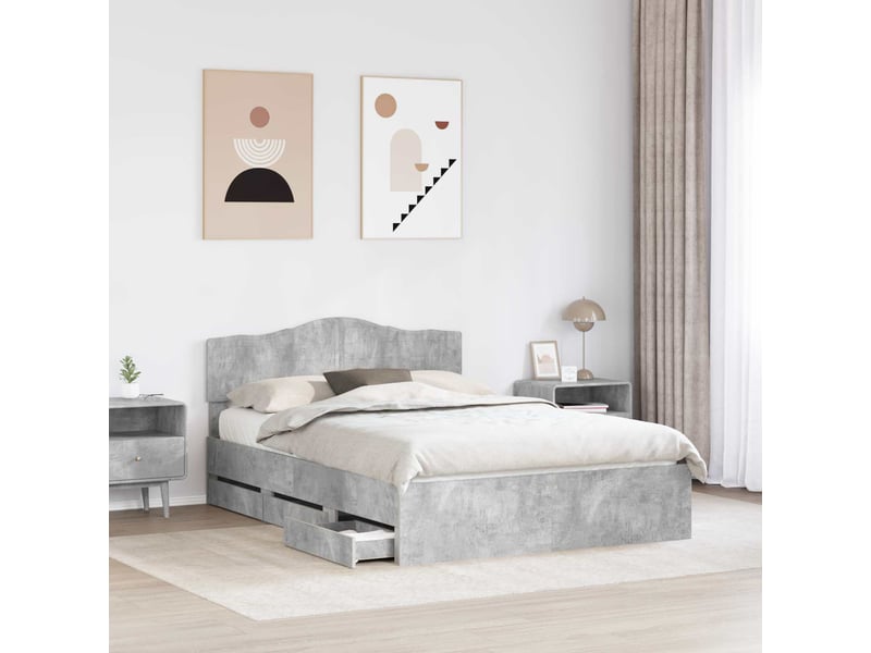  Lit double- lit adulte -  cadre de lit gris béton 150 x 200 cm bois ingénierie  - Conforama B