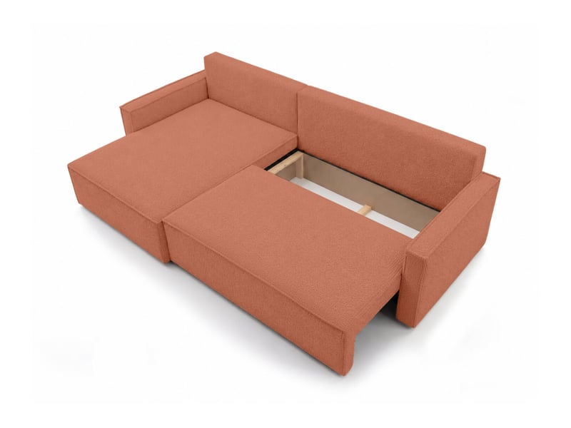  Farah - canapé d'angle max réversible et convertible 5 places accoudoirs slim en tissu bouclettes généreuses  - Conforama D