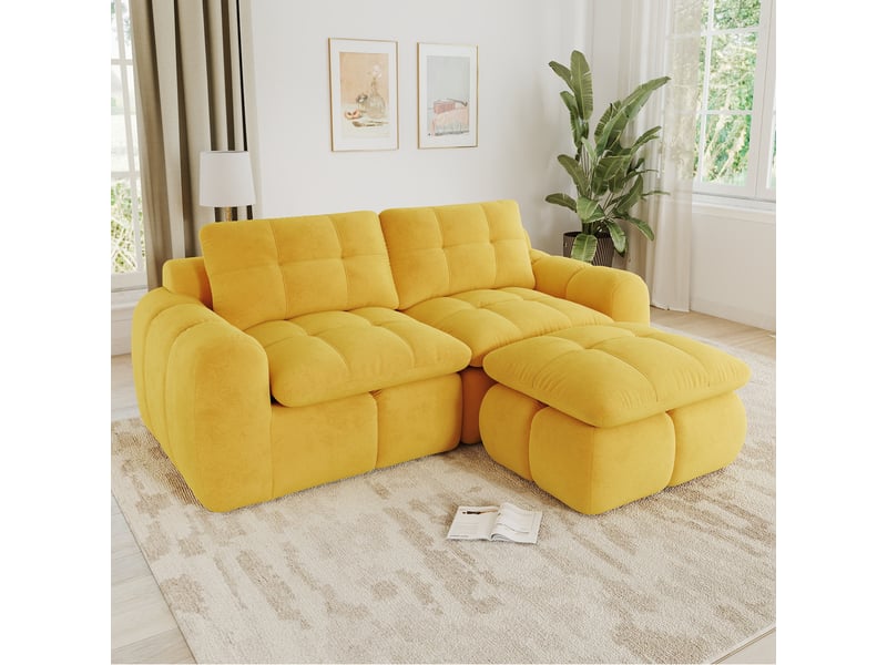 Canapé d’angle modulable 2 places en chenille jaune – 194 x 160 x 68 cm Fay Lum - Conforama D